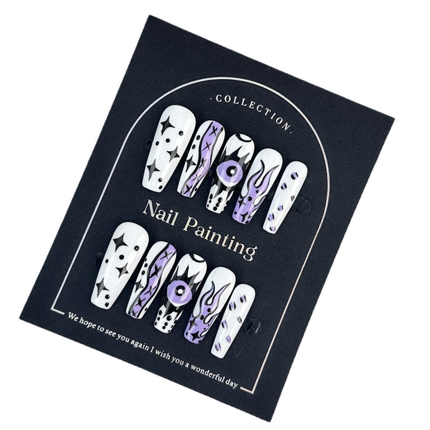 Mid-length Hand-painted Cartoon Fake Nails – Stylish Hand-worn Press-on Set