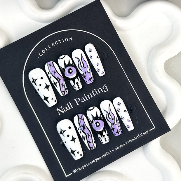 Mid-length Hand-painted Cartoon Fake Nails – Stylish Hand-worn Press-on Set