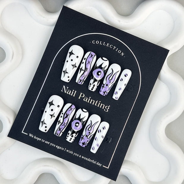 Mid-length Hand-painted Cartoon Fake Nails – Stylish Hand-worn Press-on Set