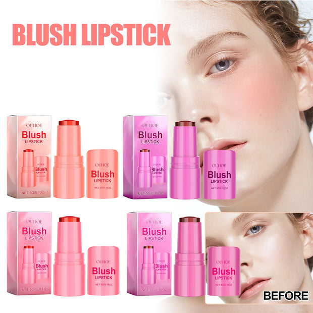 Ouhoe 5g Fruit Blush Lipstick Lip Tinted Cooling Water Jelly Natural Makeup Cheek Contour Long Lasting Matte Lip Dye Stick