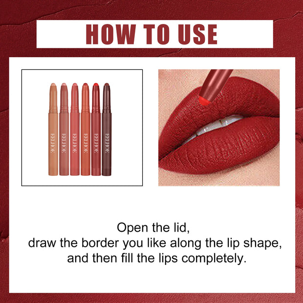 6 Colors Non-fading Lip Gloss Waterproof Lipstick Pen Matte Long-lasting Sexy Lip Gloss Beauty Matte Lip Liner Lip Makeup