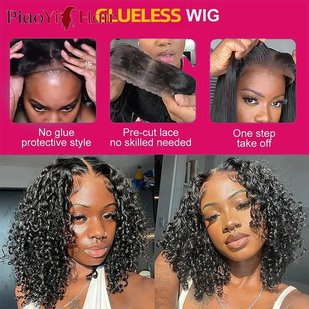 Glueless Wigs Human Hair Water Wave Bob Wig Human Hair 100% Ready to Wear Curly Wave Human Hair Wigs 4X4 Lace Bob Top Quality