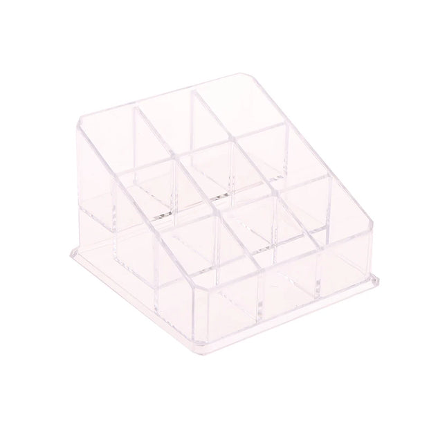 9 Slots Clear Acrylic Lipstick Storage Box Trapezoid Cosmetic Display Case Store Desk Lipstick Cosmetic Organizer Holder Stand