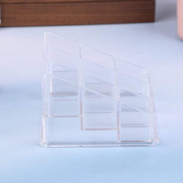 9 Slots Clear Acrylic Lipstick Storage Box Trapezoid Cosmetic Display Case Store Desk Lipstick Cosmetic Organizer Holder Stand