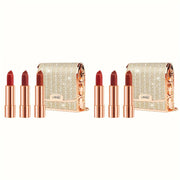 3 Colors Matte Lipstick Set Lip Stick with Sliver Chain Bag Package Non-Stick Cup Long Retractable Red Lipstick Set 3.5gx3