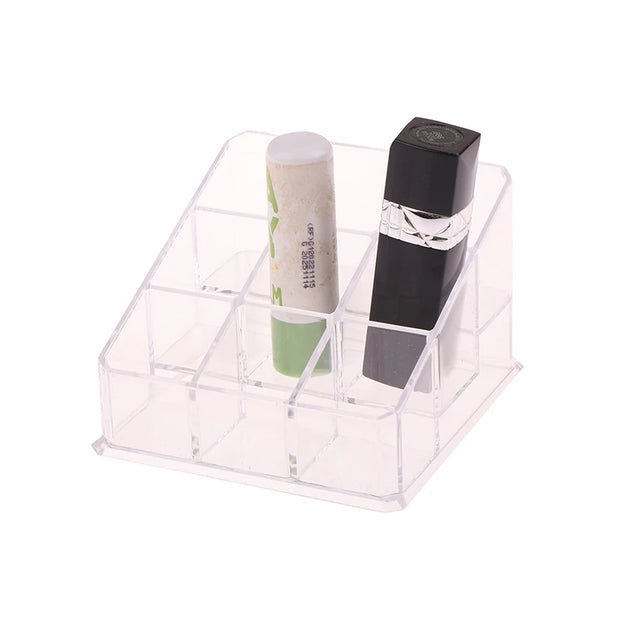 9 Slots Clear Acrylic Lipstick Storage Box Trapezoid Cosmetic Display Case Store Desk Lipstick Cosmetic Organizer Holder Stand