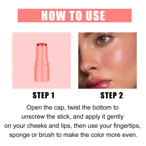 Ouhoe 5g Fruit Blush Lipstick Lip Tinted Cooling Water Jelly Natural Makeup Cheek Contour Long Lasting Matte Lip Dye Stick