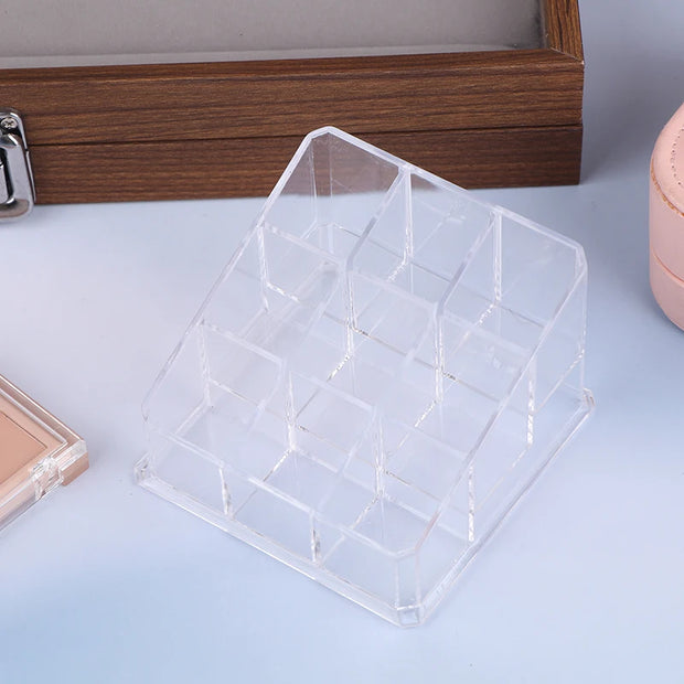 9 Slots Clear Acrylic Lipstick Storage Box Trapezoid Cosmetic Display Case Store Desk Lipstick Cosmetic Organizer Holder Stand