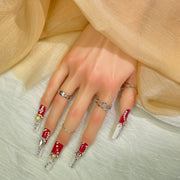 Handmade Press On Nails – Glitter Gold Diamond Extra Long Stiletto UV Gel 3D Nails
