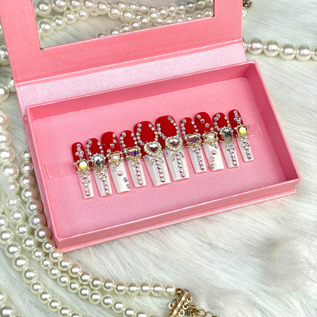 Handmade Press On Nails – Glitter Gold Diamond Extra Long Stiletto UV Gel 3D Nails