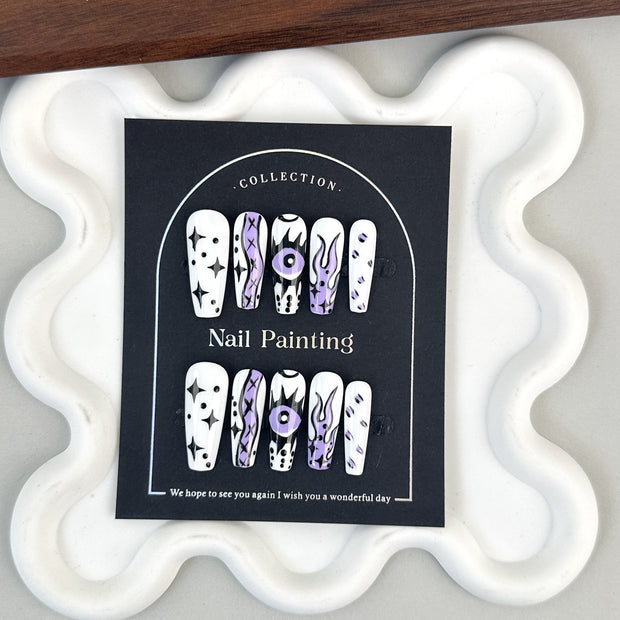 Mid-length Hand-painted Cartoon Fake Nails – Stylish Hand-worn Press-on Set